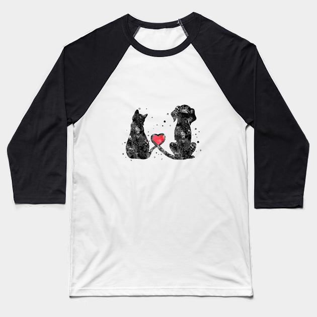 Cat and dog, Baseball T-Shirt by RosaliArt